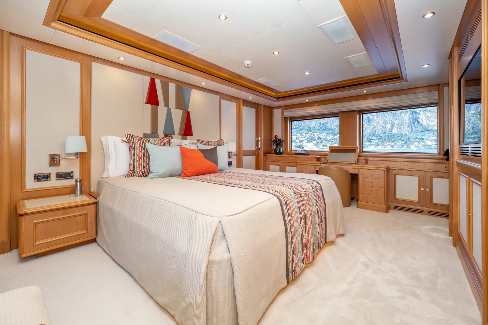 Master cabin with panoramic windows over the coast